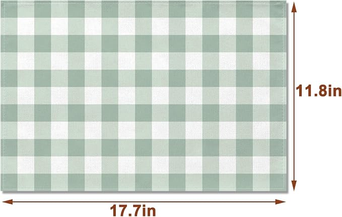 Sage Green Gingham Party Placemats Green and White Checkered Plaid Table Mats for Birthday Bridal Baby Shower Party Dining Table Decorations (12" x 18")