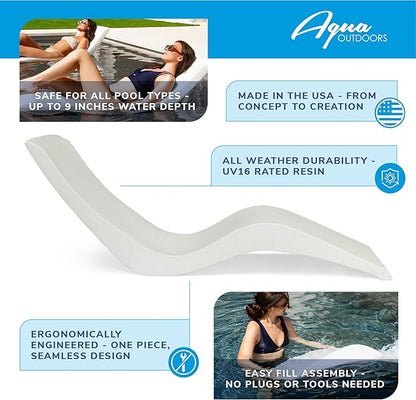 Aqua Outdoors - in-Pool Chaise Lounger - Inside Pool & Sun Shelf Lounge Chair - Designed for Water Depths Up to 9” - Compatible with All Types - Poolside & Sun Deck Tanning - Sandstone Granite