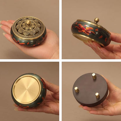 Brass Incense Burner Set with Agarwood Coils, Vintage Bakhoor Resin Burner | Japanese Style Incense Holder; Ideal for Zen & Meditation; Unique Home & Office Decor. Versatile Burner for Most Incense