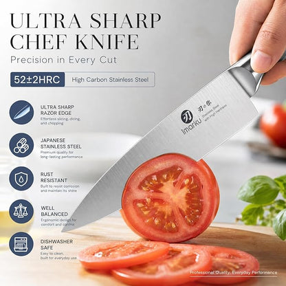 imarku 14-Piece Knife Set with Block, Glides Through Meat, Fish, Veggies & Bread, High Carbon Stainless Steel, Built-in Sharpener, Ergonomic Non-Slip Handle, Essential Gift for Home Cooks