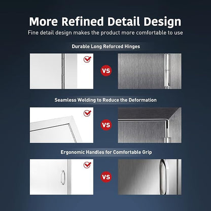 Anfrere 17" W x 24" H Outdoor Kitchen Door, Premium 304 Stainless Steel | Single BBQ Panel Access Door for Outside Kitchen Commercial Grilling Station, Oven, Storage Cabinet
