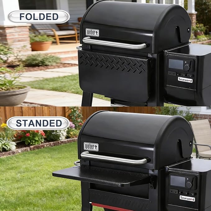 KEESHA Folding Front Table for Weber Searwood 600 Pellet Grill, Replace Weber 3400108, Heavy-Duty Grill Accessories for Food Prep and Storage, 24" x 12.5"