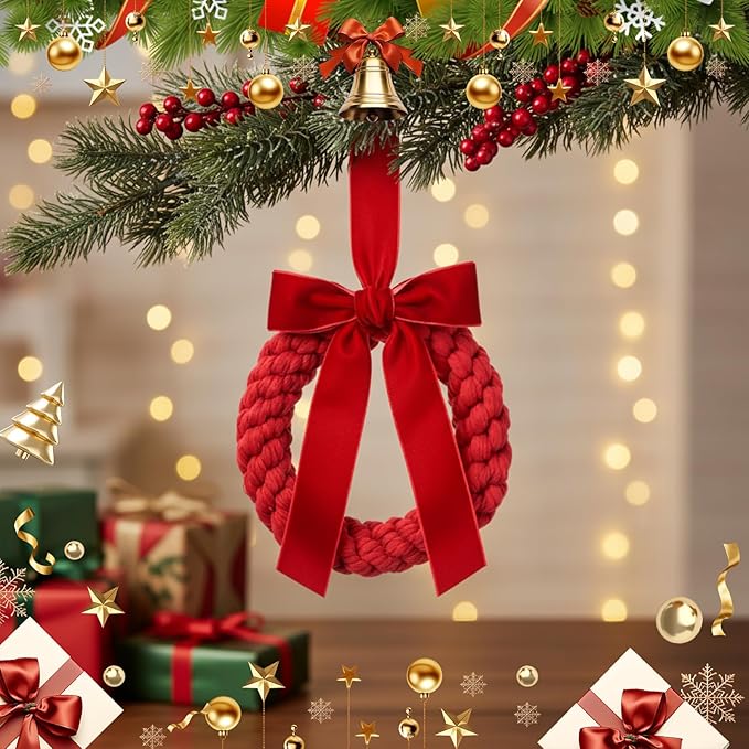 Suncalla 6 Pcs Christmas Velvet Wreath with Bow Ribbon Mini Christmas Kitchen Cabinet Front Door Wreath Decorative for Outdoor Indoor Party Table Fireplaces Porch Walls