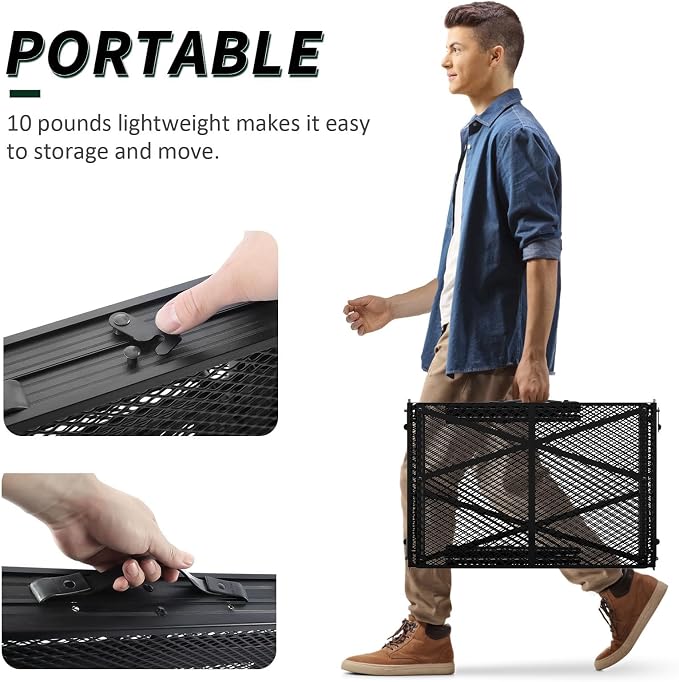 Folding Grill Table, 4x2 FT Portable Camping Table, Foldable | 3 Adjustable Height Max 27.5" Grill Tables for Outside with Mesh Bag, Outdoor table for Camping, Picnic, BBQ, Beach, Patio