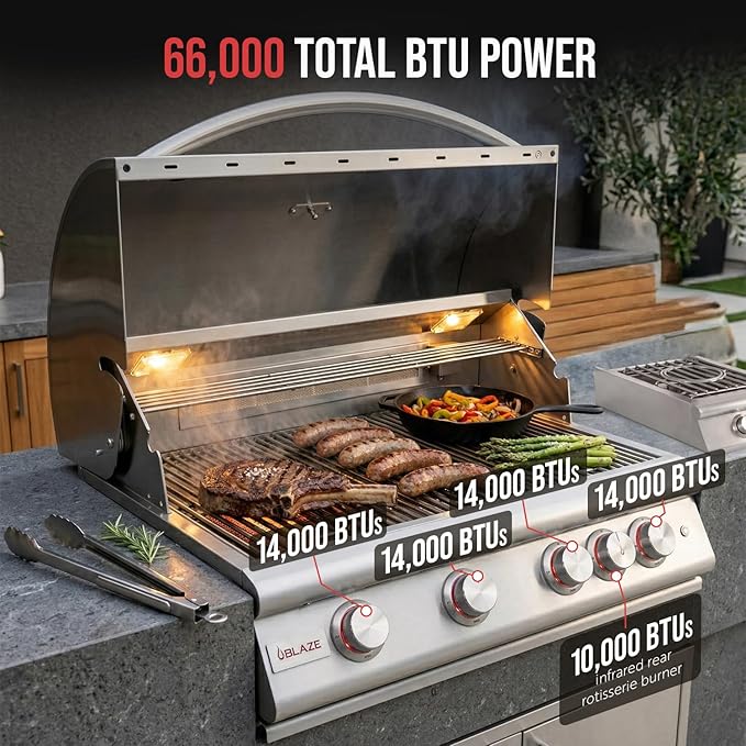 BLAZE BBQ Outdoor Gas Grill Package of 32” LTE Built-in Gas Grill, LTE Gas Griddle, LTE Gas Power Burner, 32” Door & Two Drawers Combo, Trash Drawer, Double Access Door, Refrigerator, and Accessories