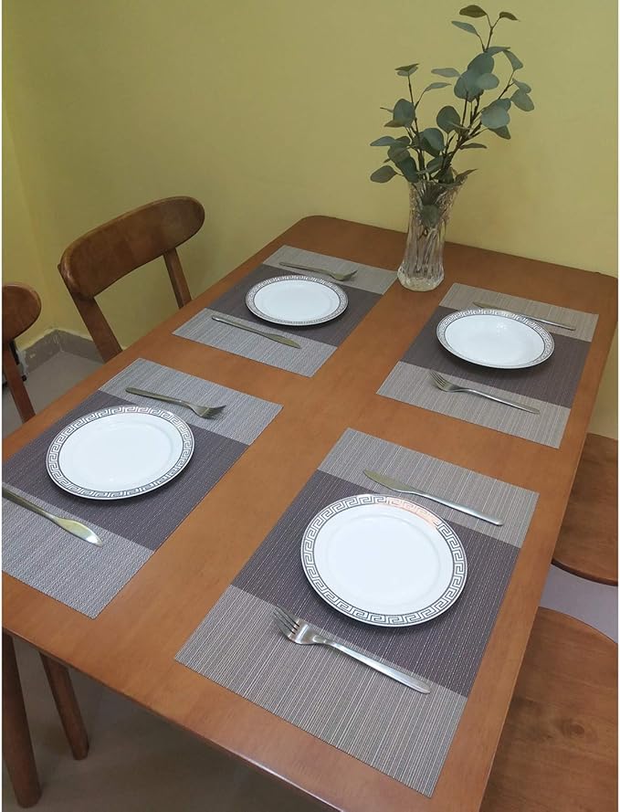 Zupro Placemats Set of 4 for Kitchen Dining Table Washable Braided Table Mats Heat-Resistant Placemats Non-Slip Woven PVC Vinyl Place Mats for Everyday use or Holidays Dinner 18"x12"(Coffee)