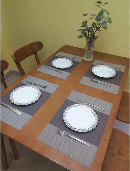 Zupro Placemats Set of 4 for Kitchen Dining Table Washable Braided Table Mats Heat-Resistant Placemats Non-Slip Woven PVC Vinyl Place Mats for Everyday use or Holidays Dinner 18"x12"(Coffee)