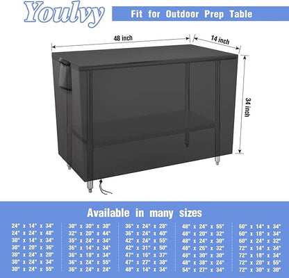 Outdoor Prep Table Cover 48 Inch,Waterproof Patio Outdoor Stainless Steel Metal Grill BBQ Table Cart Cover Dustproof Windproof All Season Pretection for Outdoor Table - 48 x 14 x 34 Inch