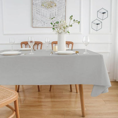 NLMUVW Vinyl Tablecloth 102 Inch with Flannel Backing, Light Grey Rectangle Table Cloth Waterproof Wipe Clean for Dining Outdoor, 60 X 102 Inch