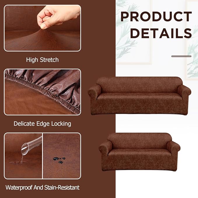 Peryiter 2 Pcs Couch and Loveseat Sofa Covers,Dark Brown,Tech | Armchair Covers for Living Room, Sofa Cushion Slipcover 2/3 Seater, Furniture Protector, Polyester and Spandex, Washable