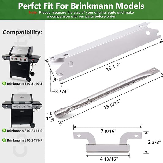 Grill Replacement Parts Compatible for Brinkmann 810-2410-S 810-2411-S 810-2411-F Model, 4-Pack Heat Plates Flame Tamer Crossover Burners Tubes Parts for Brinkmann 810-2411-S Gas Grill