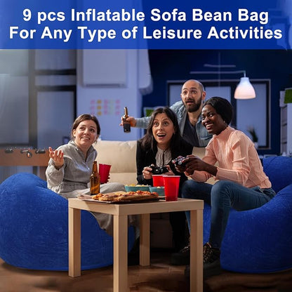 Realspring 6 9 12 Pcs Inflatable Bean Bag Chairs for Adults with Electric Air Pump, Blow up Couch Folding Portable Inflatable Couch Lazy Sofa for Outdoor Movie Night Camping(Dark Blue,9 Pcs)