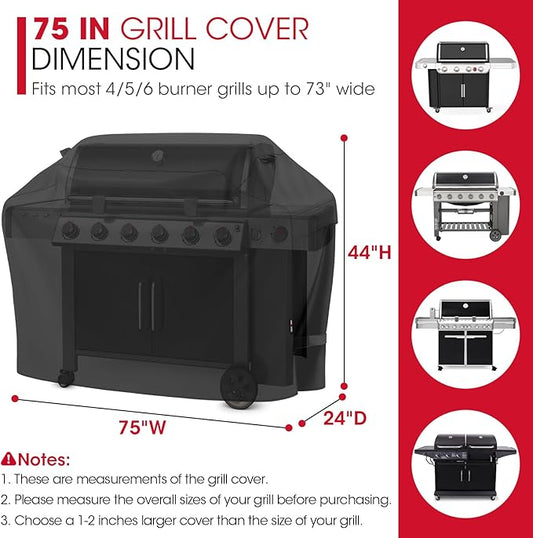 UNICOOK Heavy Duty Waterproof Barbecue Gas Grill Cover, 75-inch XX-Large BBQ Cover, Special Fade Resistant, Durable and Convenient, Fits Grills of Weber Char-Broil Nexgrill Brinkmann and More