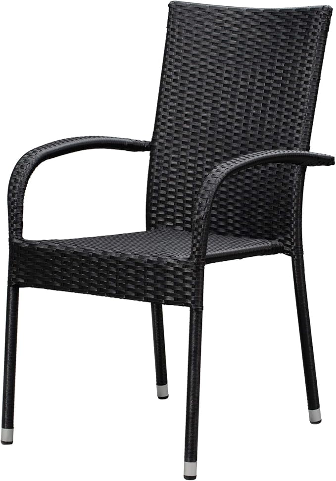 Patio Sense Morgan Outdoor Wicker Chair | Set of 4 | Black | Steel Powder Coated Frame | No Assembly | Lightweight and Portable | Zero Maintenance | For Indoors, Porch, Backyard, Lawn, Garden, Balcony