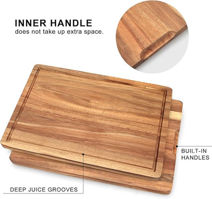 Solid Wooden Cutting Board Set of 3 Acacia Wood Charcuterie Boards Set Hardwood Meat Chopping Board Butcher Blocks Safe Non Toxic Large Cutting Boards for Kitchen Decor Bread Serving Cheese Board