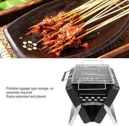Portable Charcoal BBQ Grill, Folding Notebook Grill, BBQ Grill with Non Stick Wire Meshes, Perfect for Outdoor Cooking, Camping, Backyard Picnics, Patio Garden Grilling
