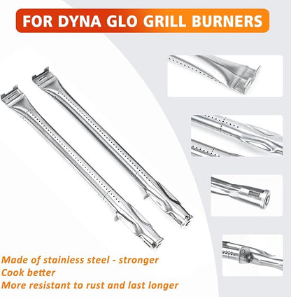 Grill Replacement Parts for Dyna Glo DGF350CSP DGC350CNP-D DGH353CRP Grill, Porcelain Steel Heats Tents Plates and Stainless Steel Straight Burner Pipe Tubes Grill Parts Repair Kit, 2 Pack | 2-Pack Porcelain Steel Heat Plate and Stainless Steel Grill B...