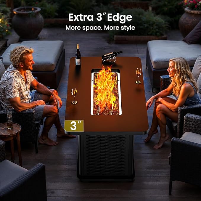Ciays 43-Inch Rectangular Propane Fire Pit Table - 60,000 BTU, CSA-Certified 2-in-1 Design, 304 Stainless Steel H-Burner, Included Lava Rocks - Ideal for Gatherings & Parties