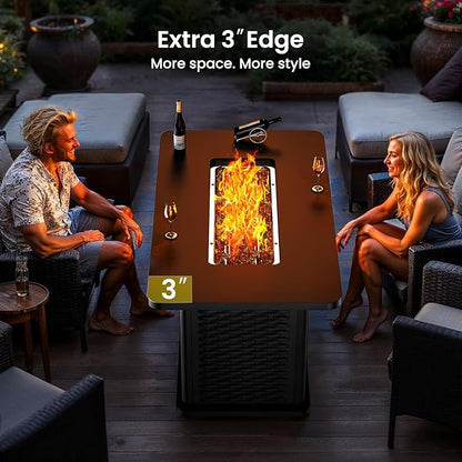 Ciays 43-Inch Rectangular Propane Fire Pit Table - 60,000 BTU, CSA-Certified 2-in-1 Design, 304 Stainless Steel H-Burner, Included Lava Rocks - Ideal for Gatherings & Parties
