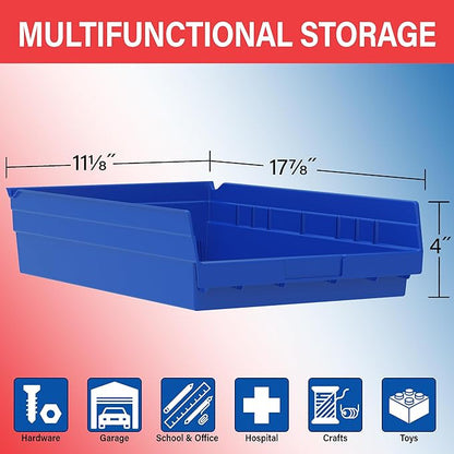 Akro-Mils 30178 Heavy Duty Plastic Shelf Bins, 18"x 11"x 4", Blue, 12-Pk | Heavy Duty Nesting Storage Bins for Garage, Closet, Refrigerator, Kitchen, Cabinet, Drawer Organization, Pantry Organization