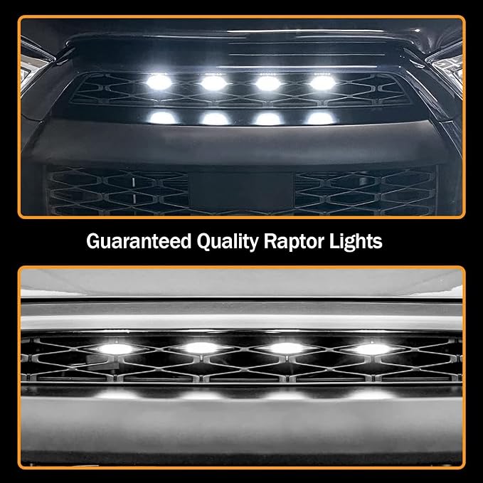 4pcs LED Grill Lights for 2014-2021 Toyota 4Runner TRD Pro Grille, Including SR5, TRD off-road, Limited, TRO Pro Models Raptor Style LED Light (White light with black housing)