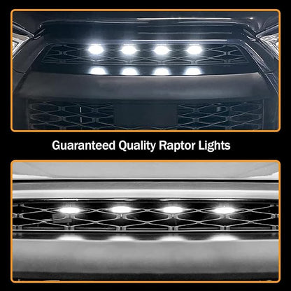 4pcs LED Grill Lights for 2014-2021 Toyota 4Runner TRD Pro Grille, Including SR5, TRD off-road, Limited, TRO Pro Models Raptor Style LED Light (White light with black housing)
