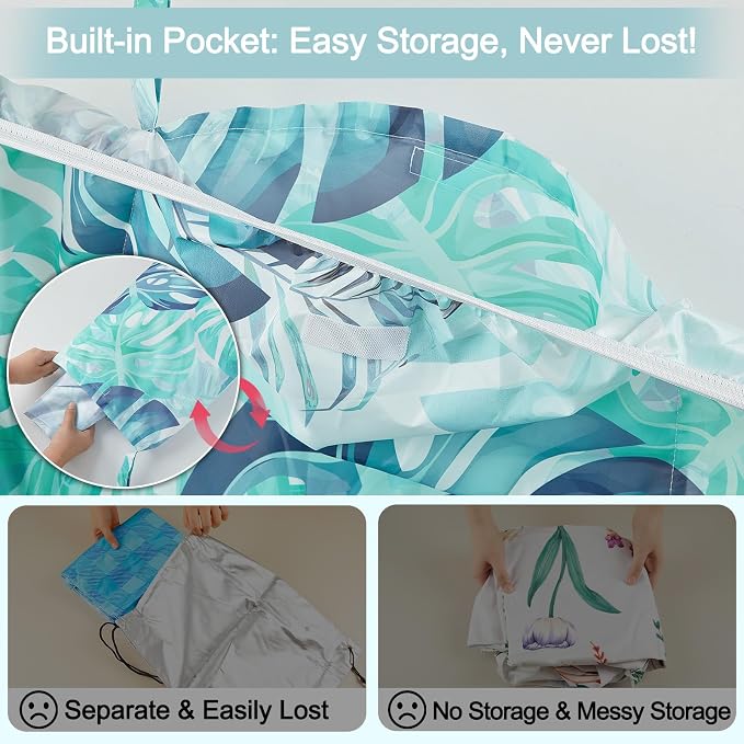 Picnic Table Cover with Bench Covers Windproof Waterproof Picnic Table Covers Camping Tablecloth with Self-Storage Bag, 72in, Tropical Aqua