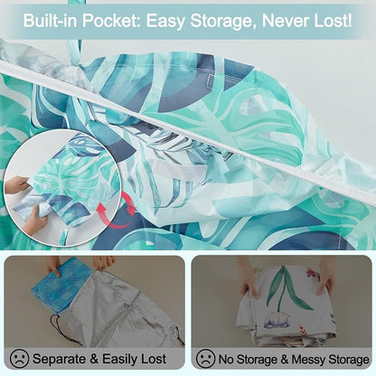 Picnic Table Cover with Bench Covers Windproof Waterproof Picnic Table Covers Camping Tablecloth with Self-Storage Bag, 72in, Tropical Aqua