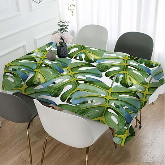 TKS MITLAN Large Green Leaf Tablecloth 60x84 Inch Rectangular Tropical Palm Tree Summer Art Bright Oil Painting Oblong Table Cloth Kitchen Table Decorations for Home Dinner Party
