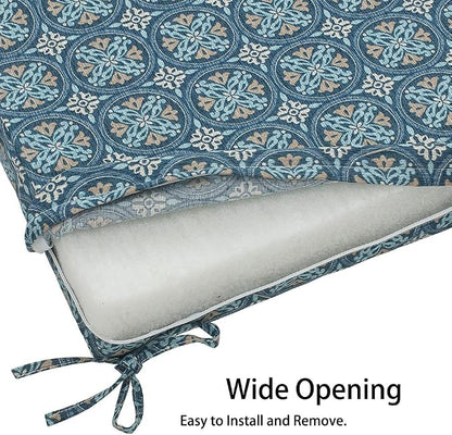 Magpie Fabrics Indoor Outdoor Cushion Cover Replacement 2 Pack, NO Insert! Water Repellent Slipcover with Ties Decor for Patio Garden Chair Sofa Bench Wicker(Morgan Medal Blue, 24x22x4 Inch)