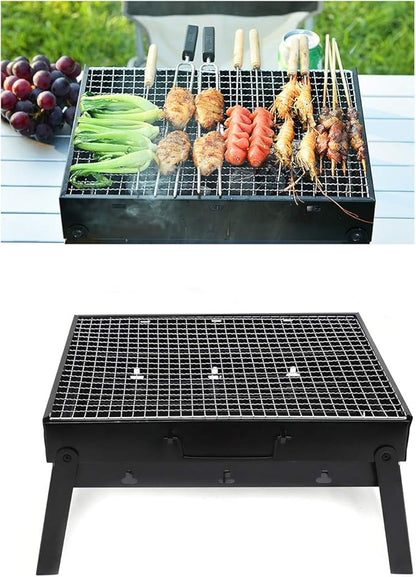 SMT- BBQ Folding Barbecue Grill Portable Tabletop Charcoal Stove Shish Kabob Camping Cooking Picnic Outdoor (17inch) [P/N: ET-COOK007-BK]