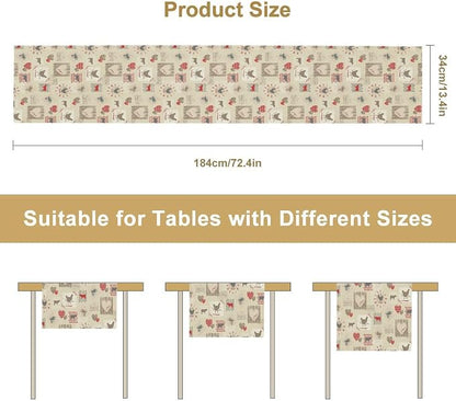 Rustic Farm Animal Table Runner,Vintage Rustic Farm Cow Chickens Country Farmhouse Decorations Runner for Home Kitchen Dining Party Decor,13X36in