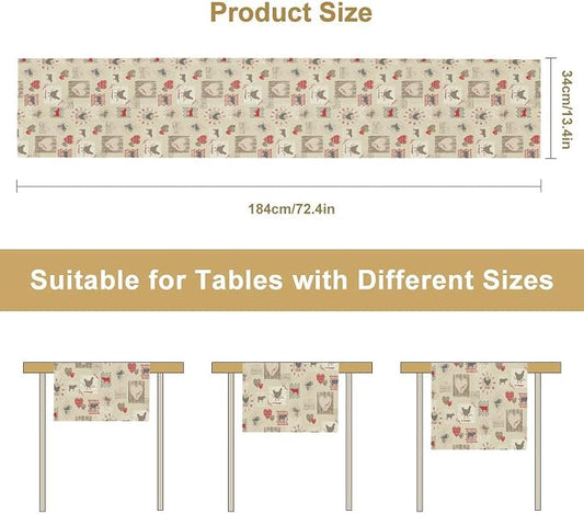 Rustic Farm Animal Table Runner,Vintage Rustic Farm Cow Chickens Country Farmhouse Decorations Runner for Home Kitchen Dining Party Decor,13X36in