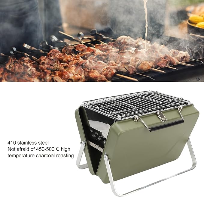 Portable Charcoal BBQ Grill, Folding Notebook Grill, BBQ Grill with Non Stick Wire Meshes, Perfect for Outdoor Cooking, Camping, Backyard Picnics, Patio Garden Grilling