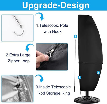 Cantilever Umbrella Covers for Offset 9-12ft 420D Waterproof | 420D Oxford Fabric, Silver Nano Coating, Top Vent, Hem Drawstring, UV Resistant, 9-12FT Offset Umbrellas