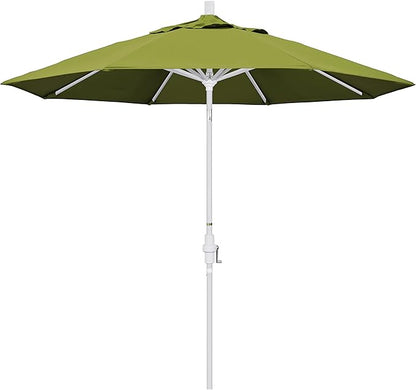 California Umbrella 9' Round Aluminum Market Umbrella, Crank Lift, Collar Tilt, White Pole, Kiwi Olefin