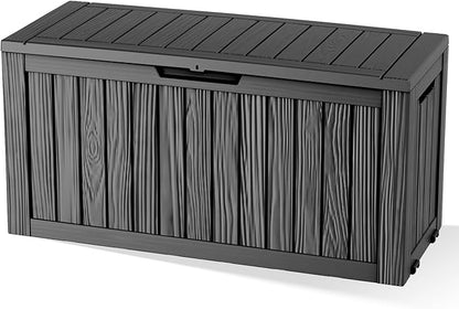 90 Gallon Large Outdoor Storage Box Waterproof, Lockable Deck Box with Wheels & Built-in Handle for Patio Furniture, UV Resistant, Outside Storage Box for Garden Tools, Patio Cushions, Black