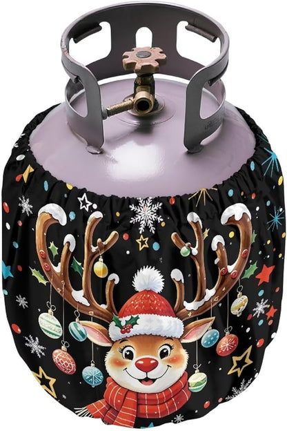 Reindeer Print Propane Tank Cover 20lb Heavy Duty Gas Cover Fits Standard 20 lb Tank Cylinder Easily Slips onto Your Propane Tank Outdoor Grill Accessories