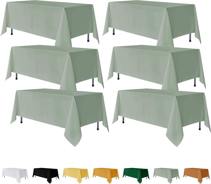 Fitable 6 Pack Rectangle Tablecloths, 70 x 108 Inch, Sage Green | Wrinkle & Stain Resistant, Washable Polyester Fabric, For Wedding Party Banquet Formal Events Fall Thanksgiving Harvest
