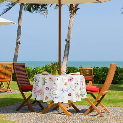 Round Outdoor Tablecloth with Umbrella Hole Umbrella Tablecloth Patio Tablecloths with Zipper for Courtyards, Terraces, and Beaches 60 in