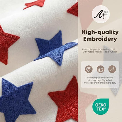 Artoid Mode Soft Chain Embroidery Patriotic Stars 4th of July Table Runner, Memorial Day Kitchen Dining Table Decoration for Home Party Decor 13x72 Inch