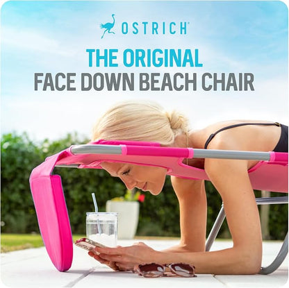 Ostrich the Original 3N1 Lightweight Beach Reclining Lounge Chair with Footrest, Outdoor Furniture for Patio, Balcony, Backyard, or Porch, Pink