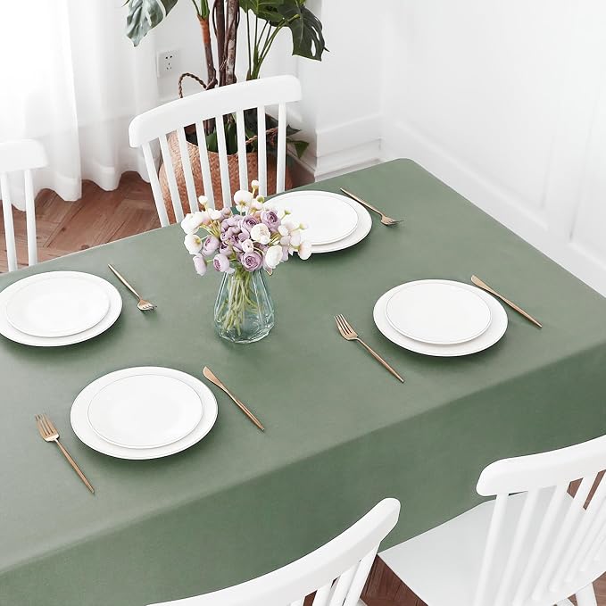 Romanstile 100% Waterproof PVC Tablecloth Square, Oil Spill Proof Stain Resistant Vinyl Table Cloth, Wipe Clean Plastic Table Covers for Kitchen/Dining/Parties - 54 x 54 Inch, Sage Green