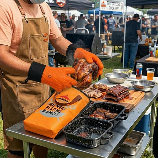 BBQ Gloves - Heat Resistant Gloves - Grill Accessories - Smoker Accessories - Silicone Oven Mitts Heat Resistant - Meat Resting Blanket Kit - Outdoor Cooking - Brisket - Turkey - Pulled Pork