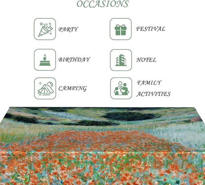 54x108 Inch Oil Painting Rectangle Tablecloth Red Wild Flower Grassland Table Cloth Impressionist Art Washable Durable Table Cover for Dining Garden Atelier BBQ Home Decor