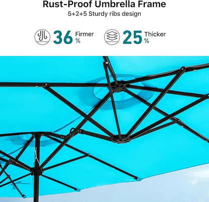 FREE SOLDIER 13ft Patio Umbrella with 36 LED Solar Lights Double Sided Outdoor Umbrella for Patio Table Umbrella with Solar lights for Garden Yard Pool (Turquoise)