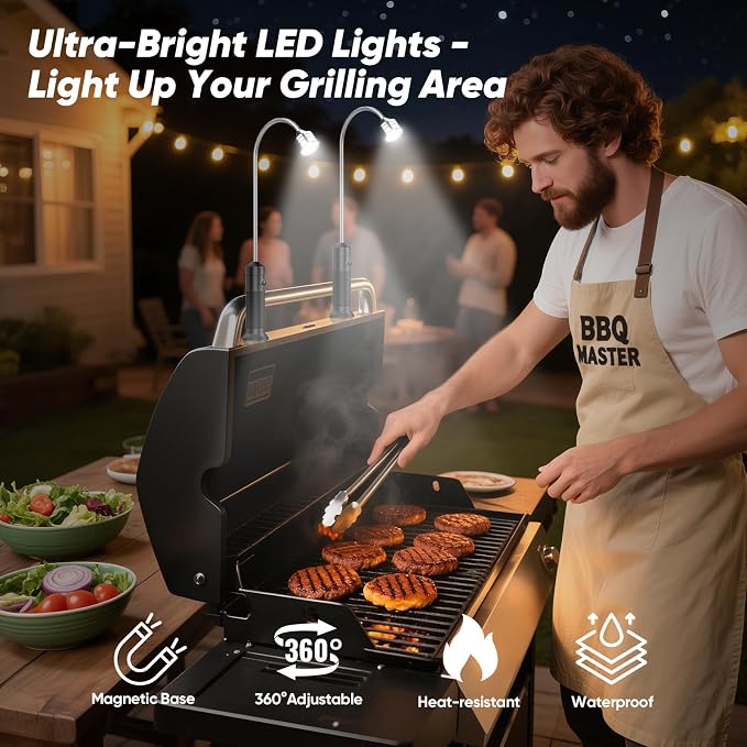 Magnetic Grill Light Outdoor Grill: 2Pack Grilling Gifts for BBQ Enthusiast | Grilling Accessories, Bright & 360° Flexible, Ip65 Waterproof Outdoor Night Barbecue , Strong Magnetic Base Fit Most Grills