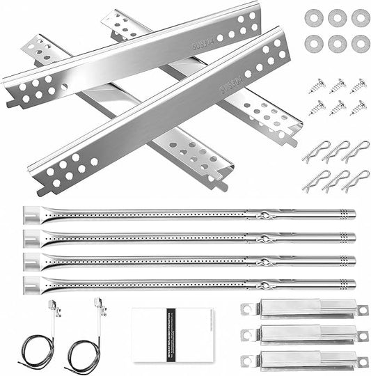 Hisencn SUS304 Stainless Steel Grill Parts Kit for Charbroil Advantage Series 4 Burner 463344015 463240015 463432215 463343015 Gas Grills 3 Burner 463436815 Grill Burners Heat Plate Replacement Parts