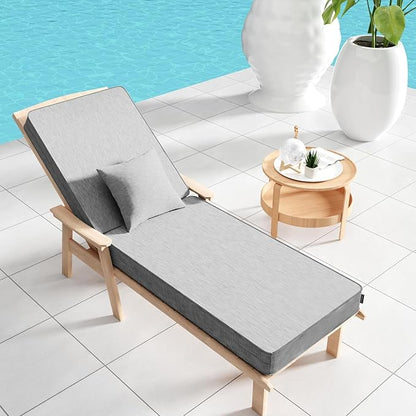 Outdoor Water-Resistant Olefin Chaise Lounge Cushions with Pillow, Weather and Fade Resistant Patio Furniture Lounge Chair Cushion Ideal for Patio, Lawn, Garden, Light Gray, 80"L x 26"W x 5"T