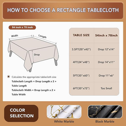sancua 100% Waterproof Vinyl Tablecloth 54x78 Inch Rectangle, Black Marble | PVC Table Cloth for Picnic, Oil-Resistant Spill-Proof Wipeable Cover for Dining, Kitchen, Parties, Indoor and Outdoor